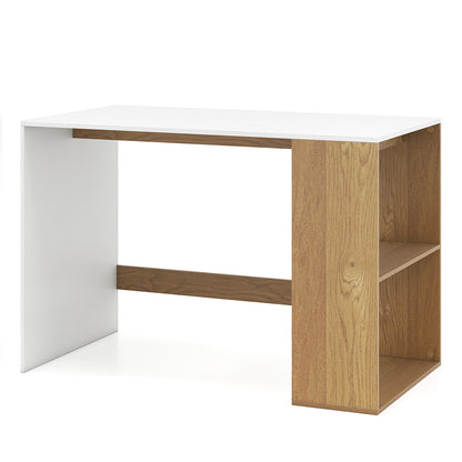 44 Inch Wooden Computer Desk with Bookshelf for Small Space-White and Natural