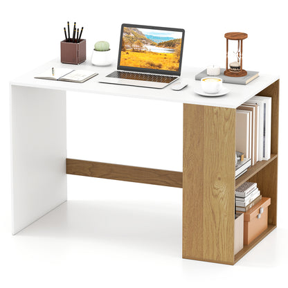 44 Inch Wooden Computer Desk with Bookshelf for Small Space-White and Natural