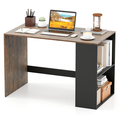 44 Inch Wooden Computer Desk with Bookshelf for Small Space-Rustic Brown and Black
