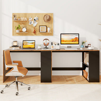 44 Inch Wooden Computer Desk with Bookshelf for Small Space-Rustic Brown and Black