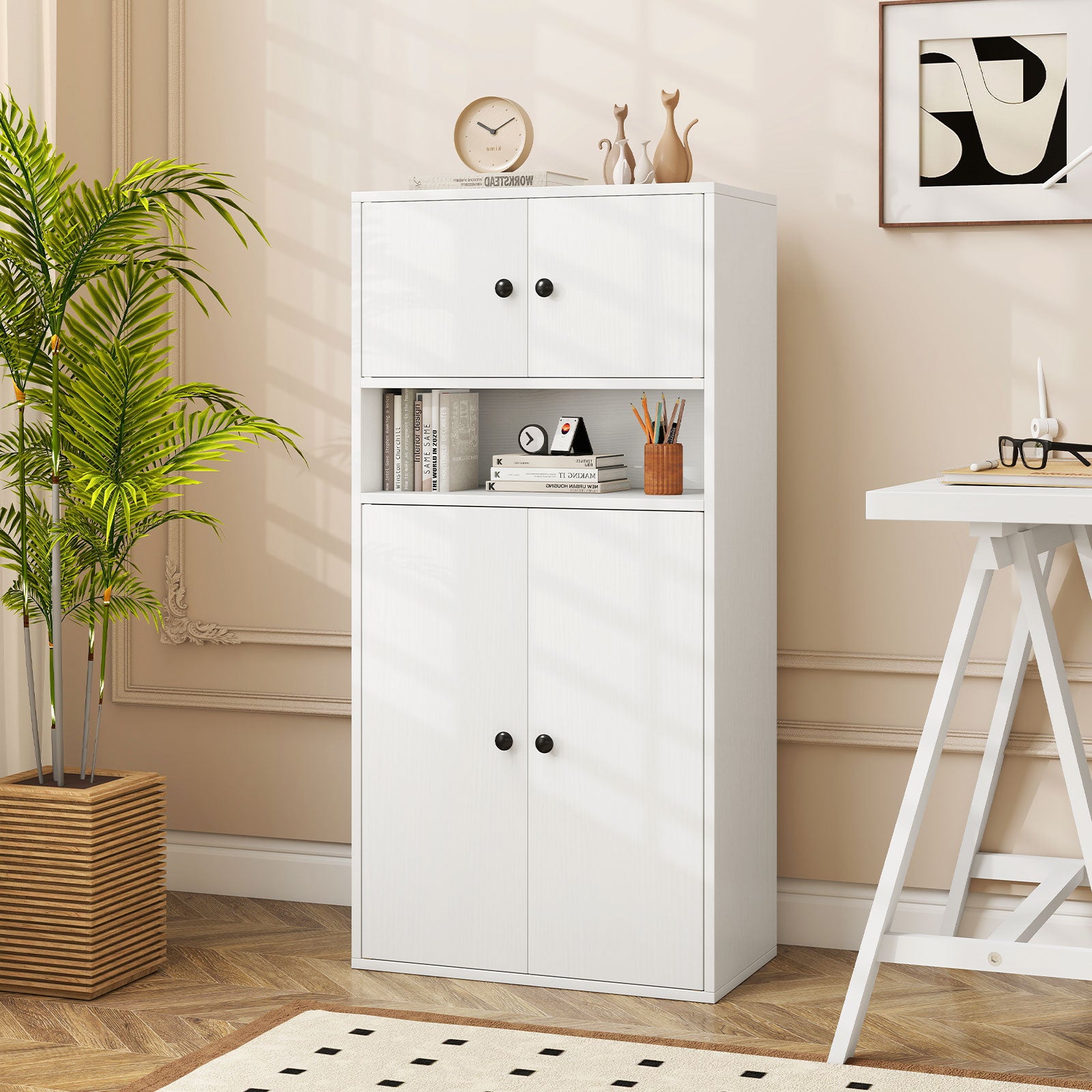 44 Inches Tall Bookshelf with Doors and Adjustable Shelf-1 Piece