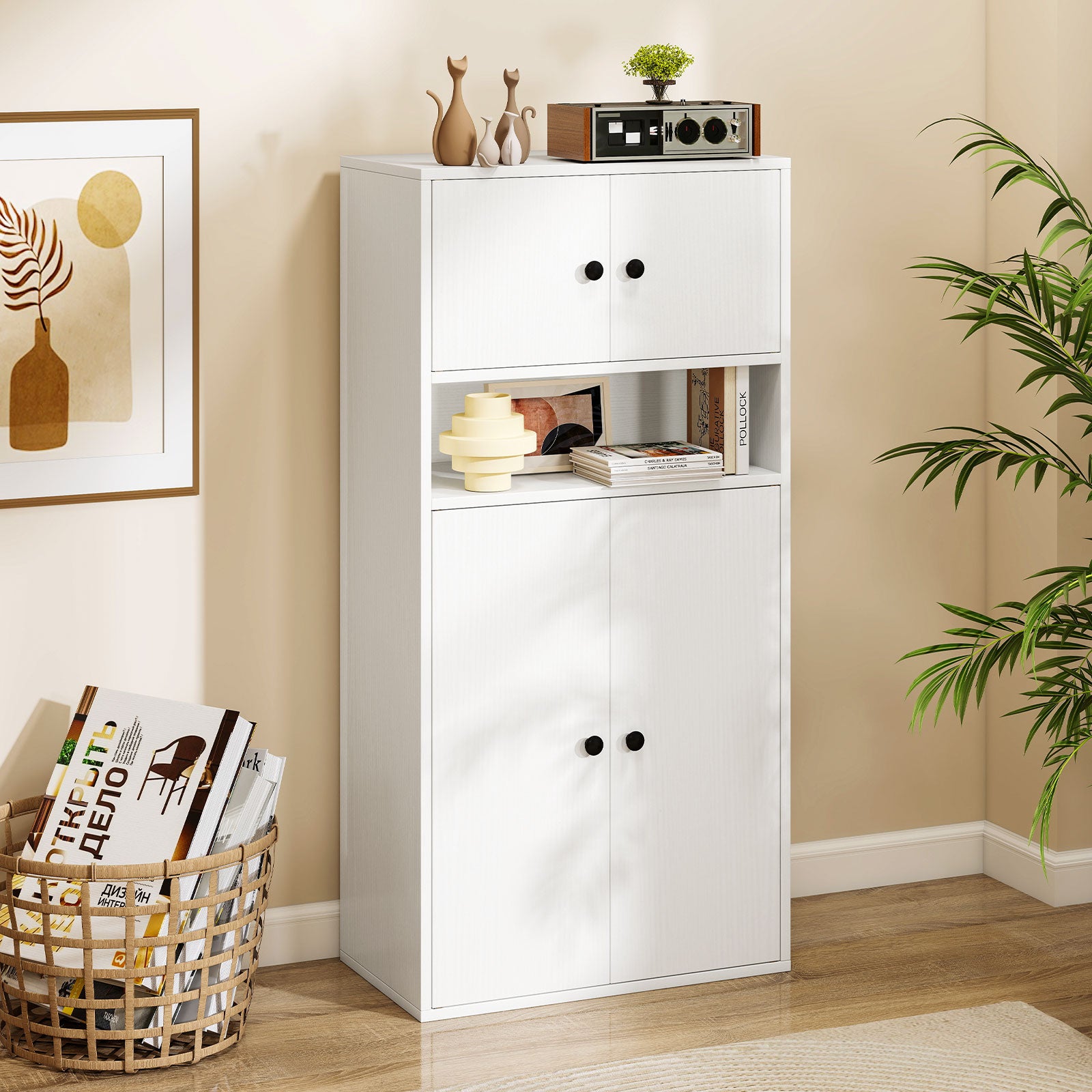 44 Inches Tall Bookshelf with Doors and Adjustable Shelf-1 Piece