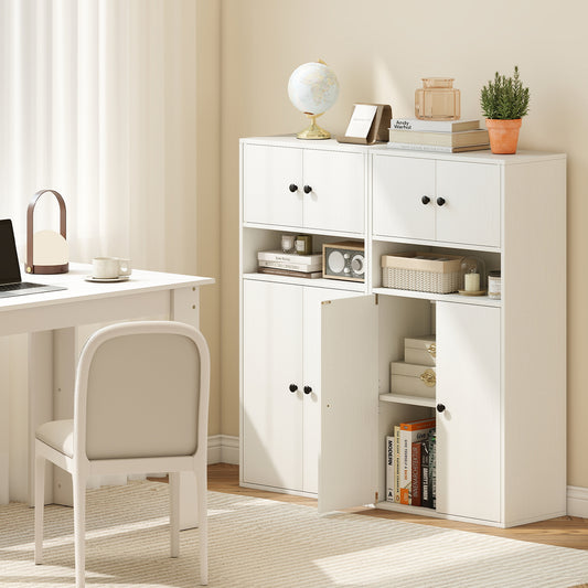 44 Inches Tall Bookshelf with Doors and Adjustable Shelf-2 Pieces