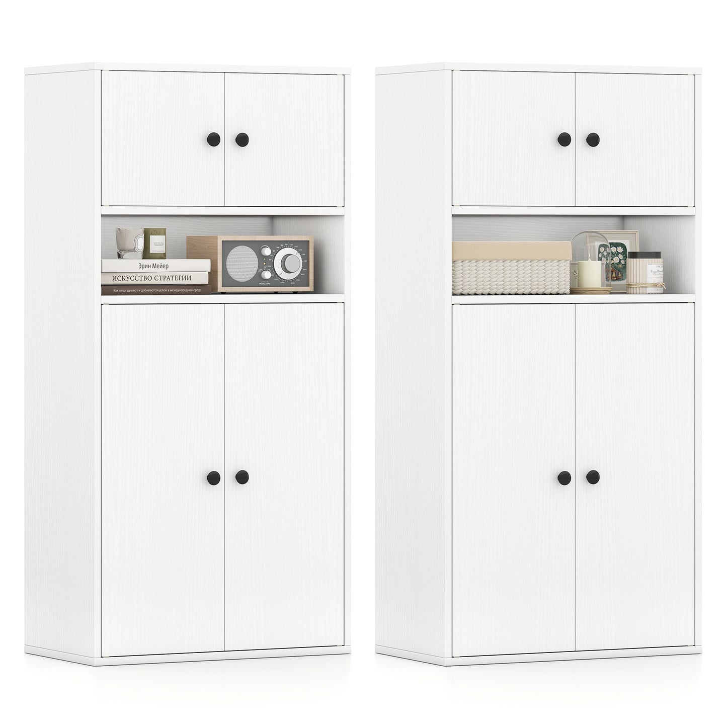 44 Inches Tall Bookshelf with Doors and Adjustable Shelf-2 Pieces