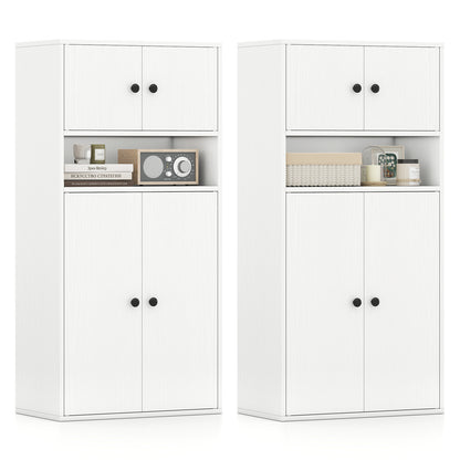 44 Inches Tall Bookshelf with Doors and Adjustable Shelf-2 Pieces