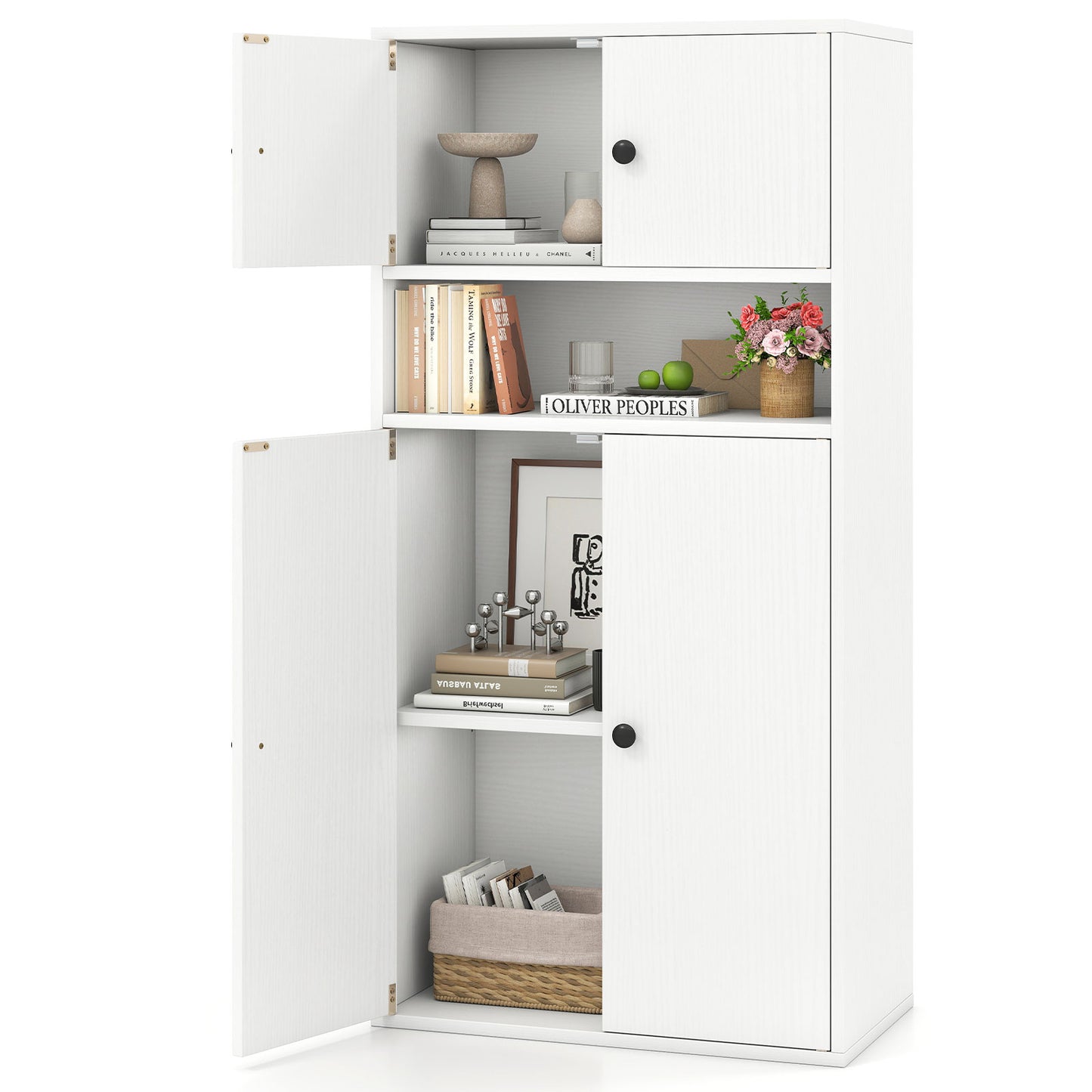 44 Inches Tall Bookshelf with Doors and Adjustable Shelf-2 Pieces