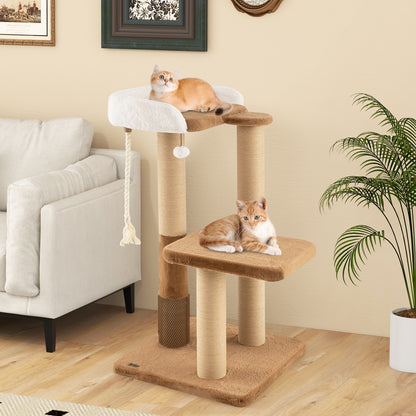 44 Inches Modern Cat Tree for Indoor Cats with Plush Padded Perch and Dangling Ball-Coffee