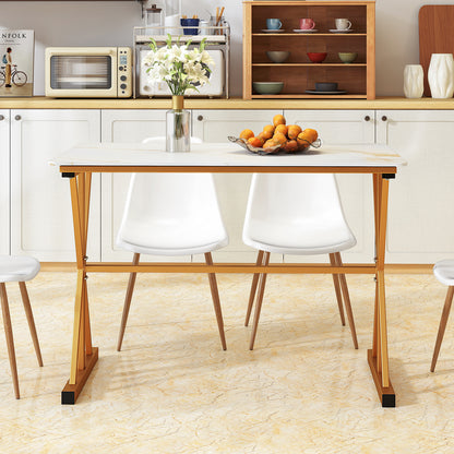 44 Inches Sintered Stone Dining Table with Metal Frame and Faux Marble Tabletop-White