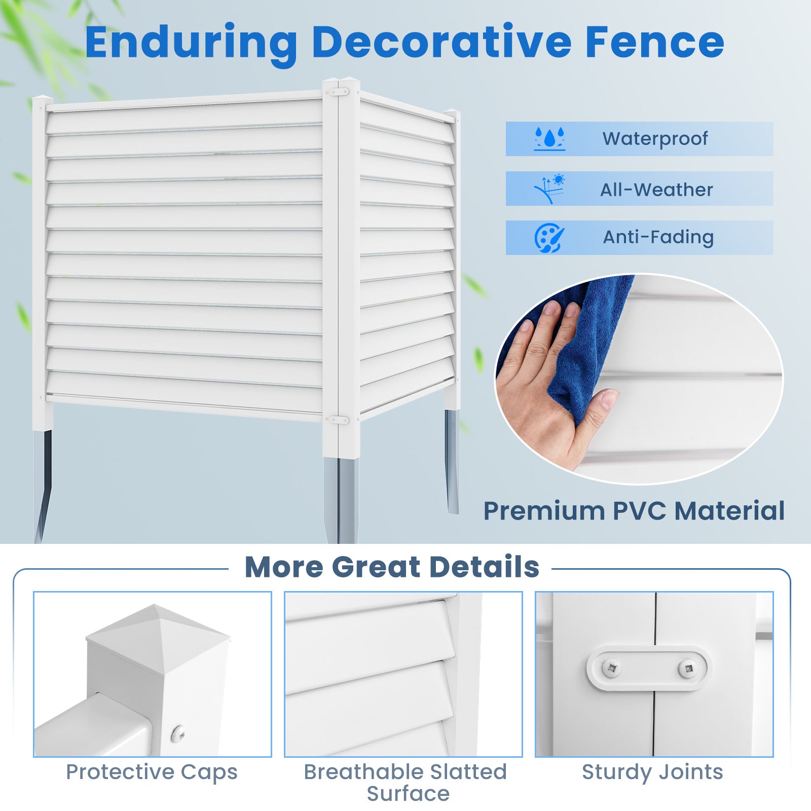 44 x 45 Inch Vinyl Picket Fence Panels with Metal Ground Stakes-White