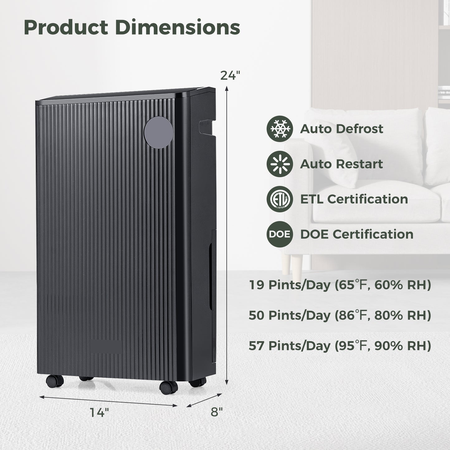 4500 Sq. Ft 57 Pint Quiet Dehumidifier for Basement with 4 Modes-Black