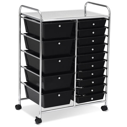 15-Drawer Utility Rolling Cart with Drawers Multi-Use Storage-Icecream Multicolor