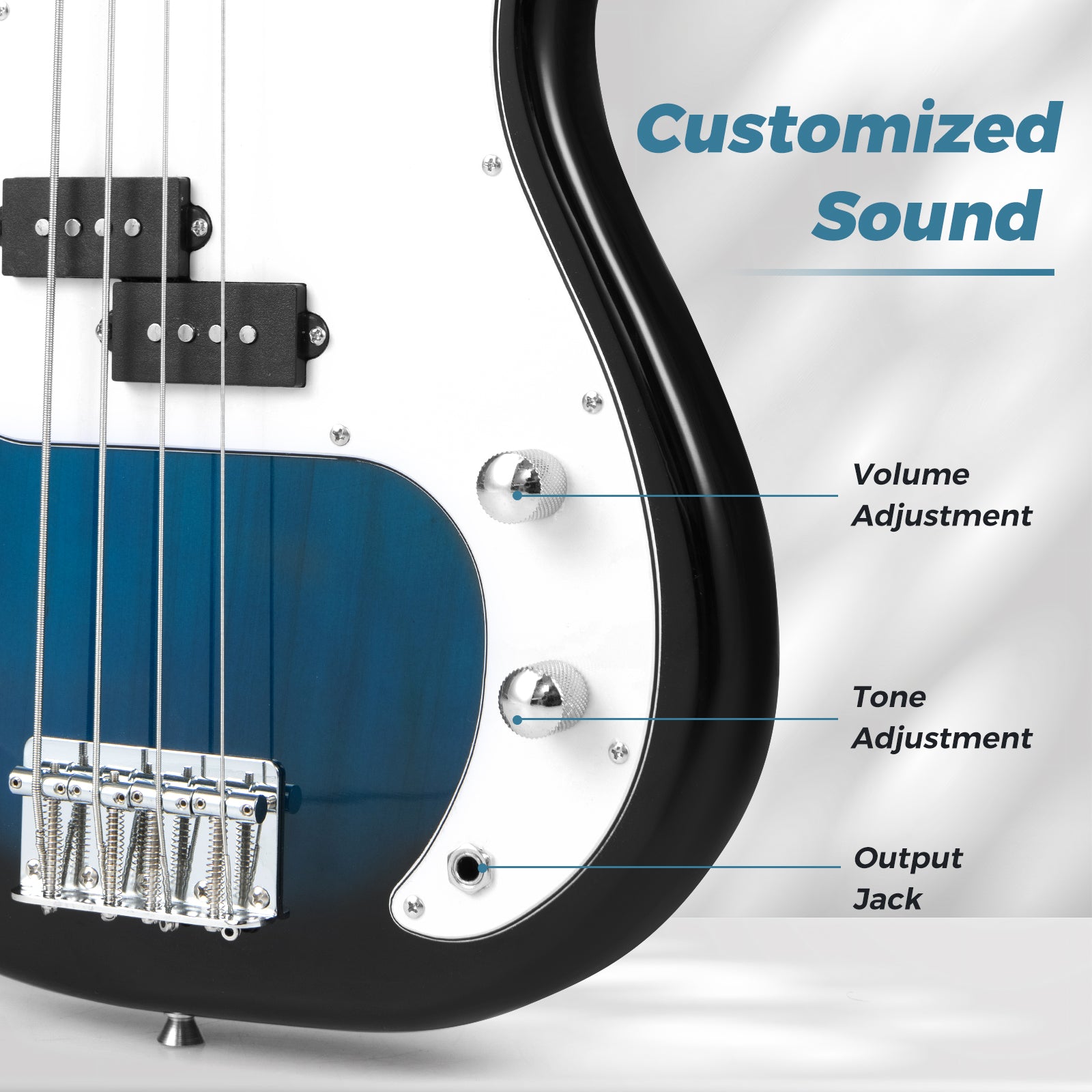 45.5 Inch Electric Bass Guitar with Double Pickups and Gig Bag for Beginners-Blue