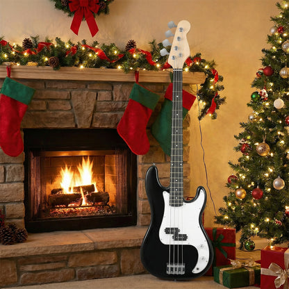 45.5 Inch Electric Bass Guitar with Double Pickups and Gig Bag for Beginners-Black