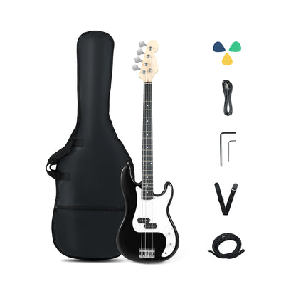 45.5 Inch Electric Bass Guitar with Double Pickups and Gig Bag for Beginners-Black