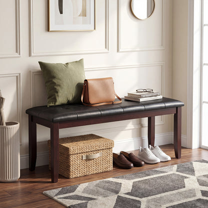 Upholstered Bench with Tufted Seat and Wood Legs, 45.5"