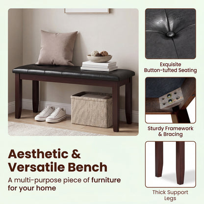 Upholstered Bench with Tufted Seat and Wood Legs, 45.5"