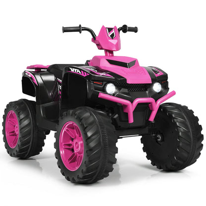 12V Kids Ride on ATV with LED Lights and Treaded Tires and LED lights-Orange - Pink