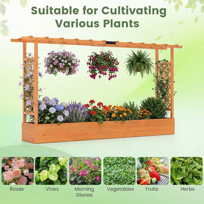 45 Inch Tall Wooden Raised Garden Bed with Side Trellis and Hanging Roof Drainage Holes-Orange
