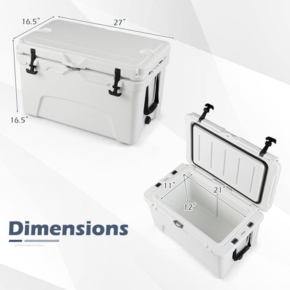 45 Quart Portable Hard Cooler Insulated Ice Chest Keeps Cool for up to 6 Days-White
