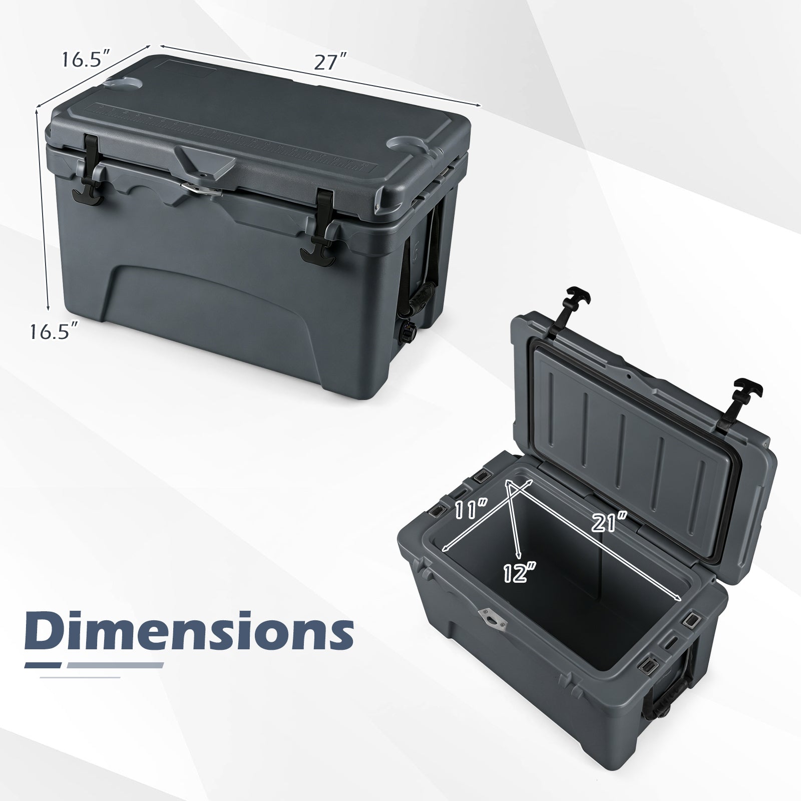 45 Quart Portable Hard Cooler Insulated Ice Chest Keeps Cool for up to 6 Days-Gray