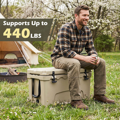 45 Quart Portable Hard Cooler Insulated Ice Chest Keeps Cool for up to 6 Days-Khaki