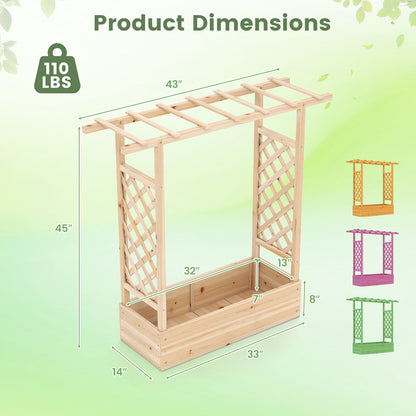 45 inch Tall Wooden Raised Garden Bed with Side Trellis and Hanging Roof-Natural