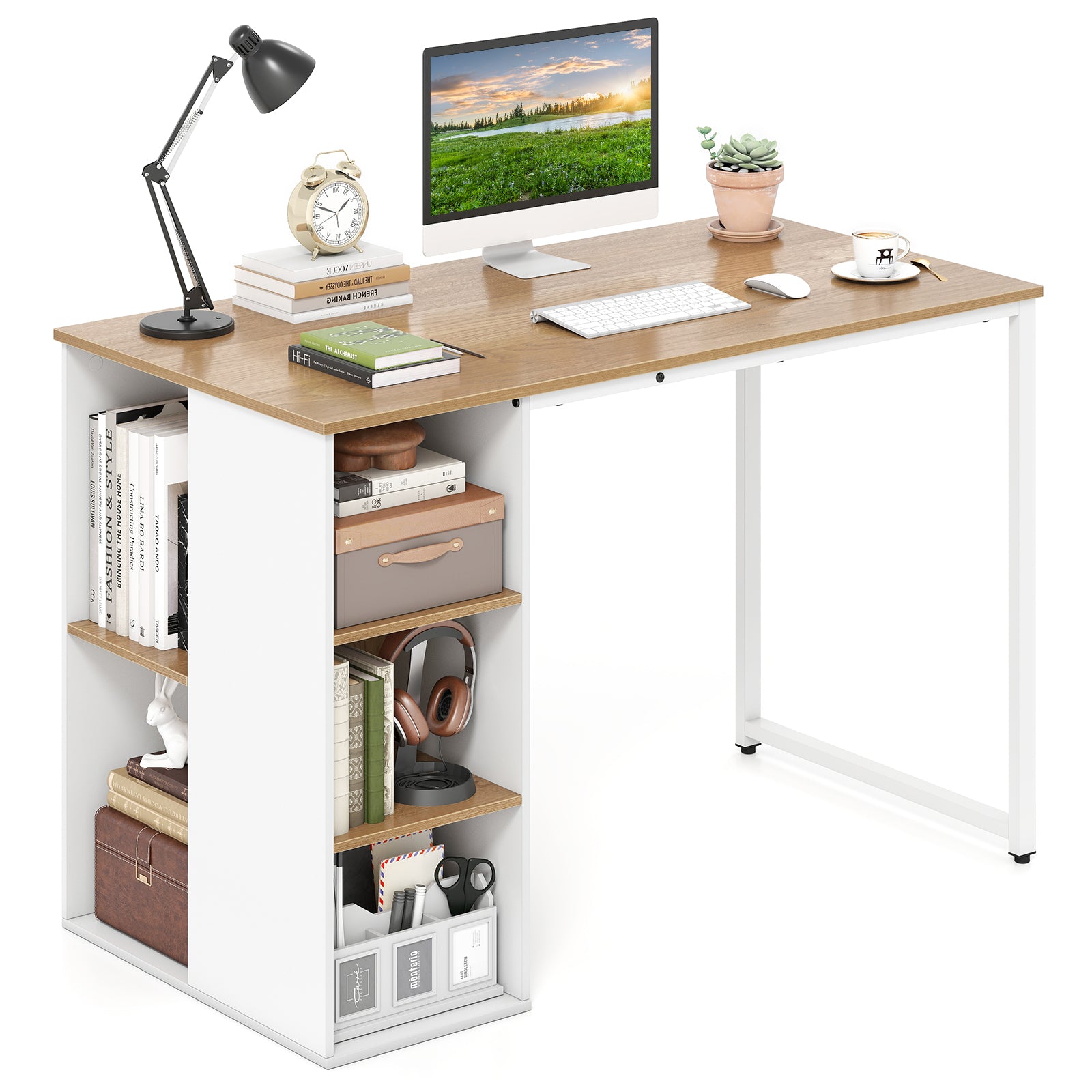 45 Inch Computer Desk with 5 Storage Compartments and Metal Frame - Default