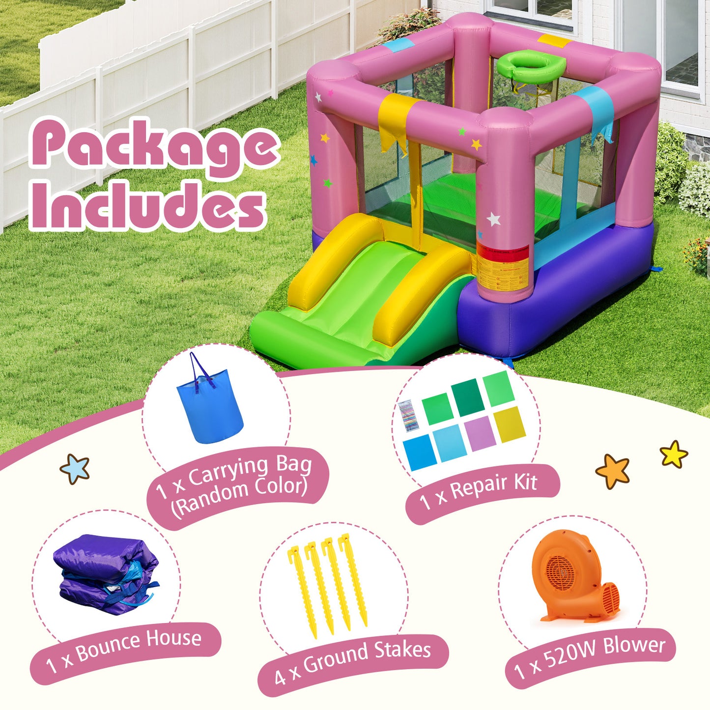 Bouncy Castle with Jumping Area and 520W Blower
