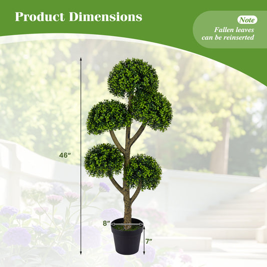 46-Inch Artificial Boxwood Topiary Tree Fake Potted Boxwood Tree with 5 Ball