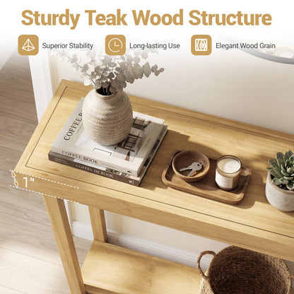 46 Inch Solid Wood Console Table 2-Tier Narrow Farmhouse Sofa Table