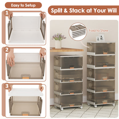 3/4/5/6-Cube Stackable Storage Bins with Detachable Wheels-5 Cube