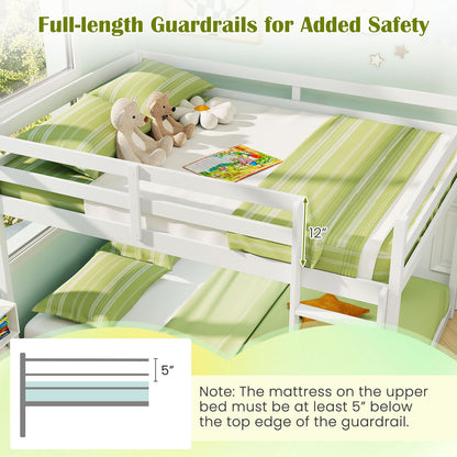 Full Over Full Bunk Bed Low-to-ground Bunk Bed-White