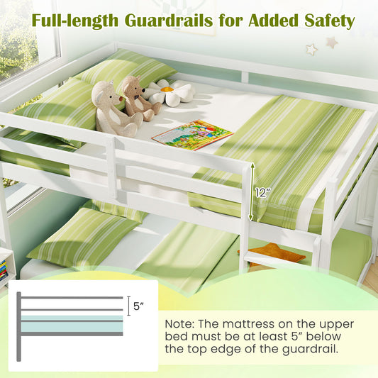 Full Over Full Bunk Bed Low-to-ground Bunk Bed-White