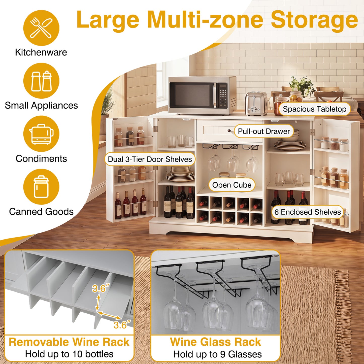 47.2 Inch Sideboard Cabinet with Wine Rack and Storage