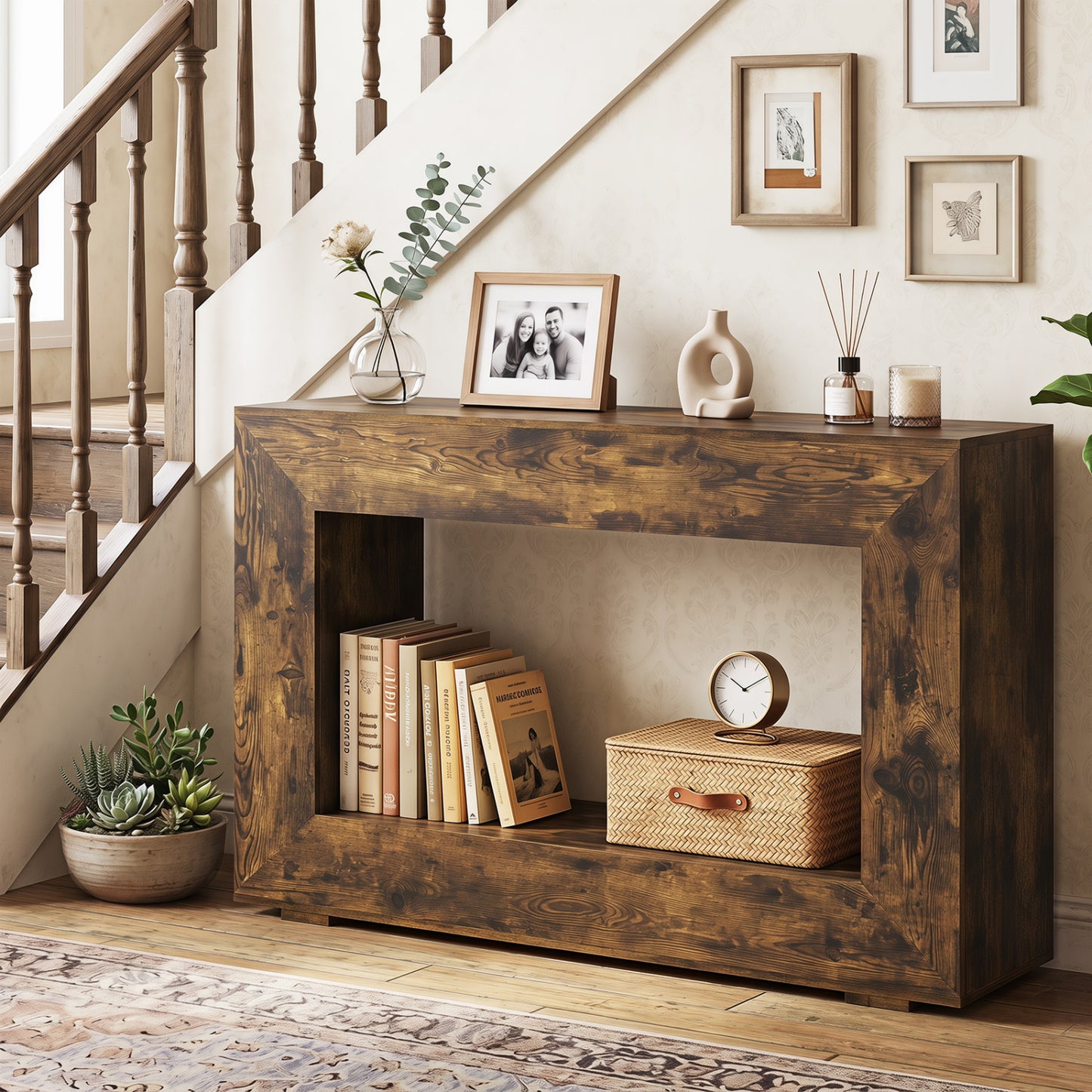 47" Farmhouse Console Table with 2-Tier Storage Shelf