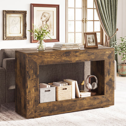 47" Farmhouse Console Table with 2-Tier Storage Shelf