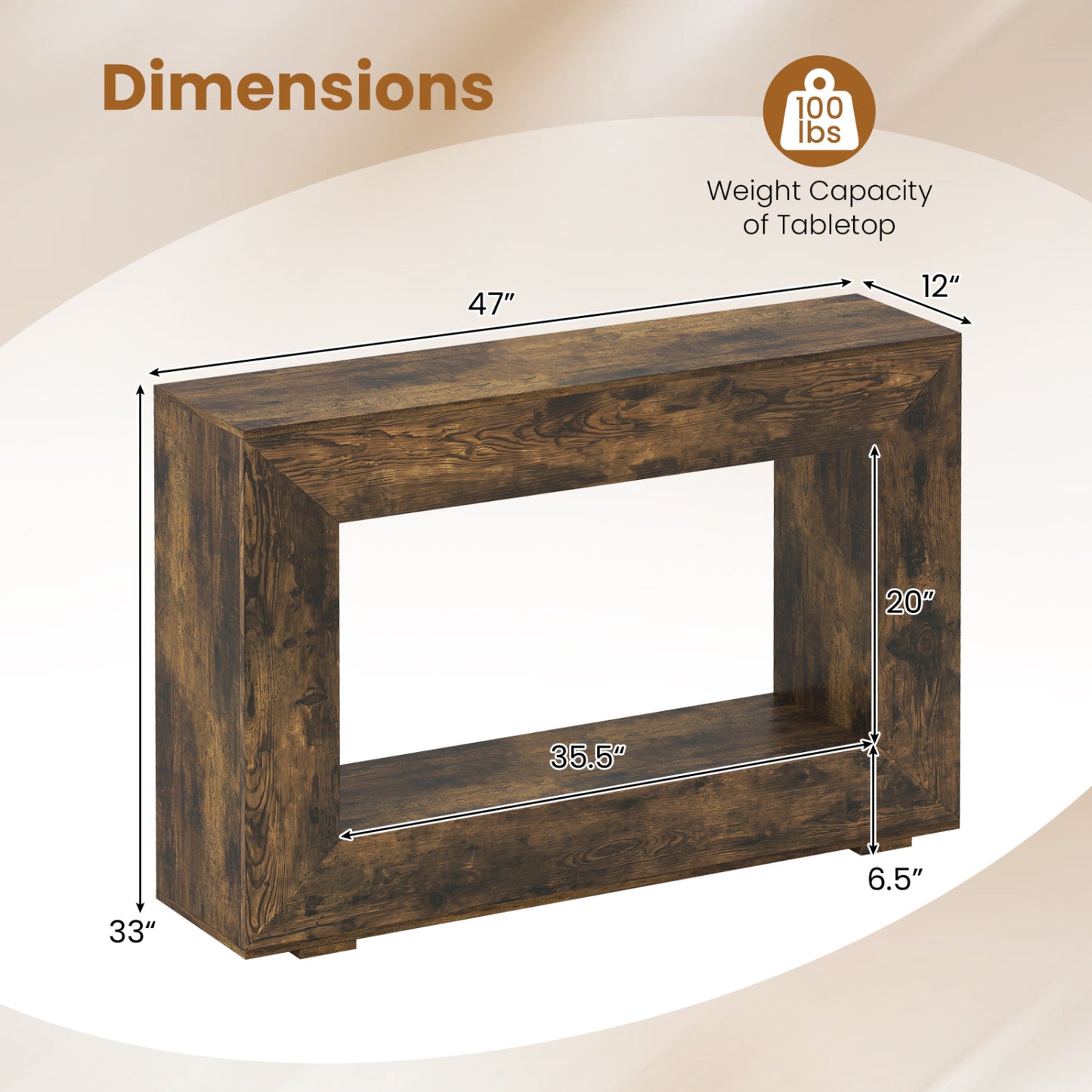 47" Farmhouse Console Table with 2-Tier Storage Shelf