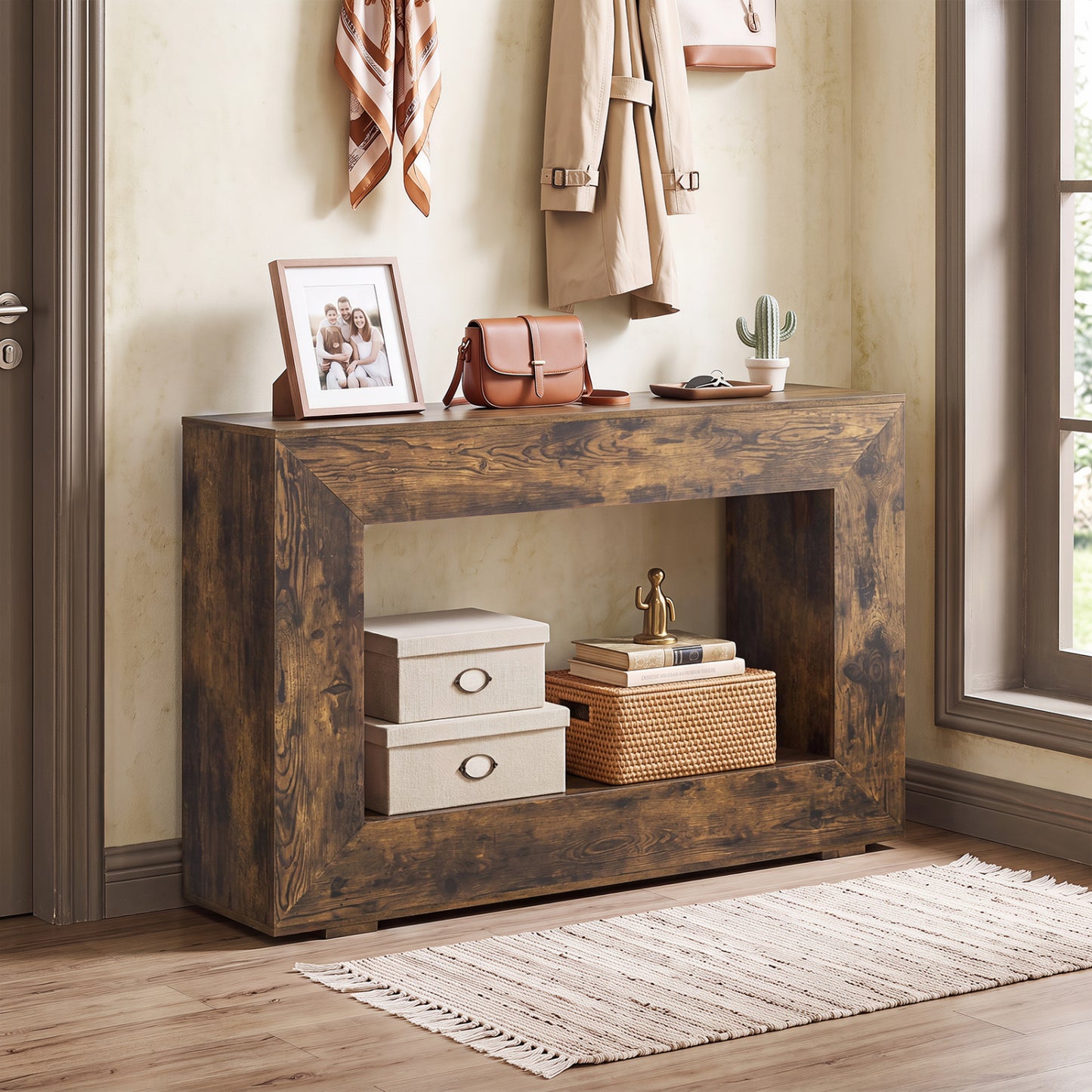 47" Farmhouse Console Table with 2-Tier Storage Shelf