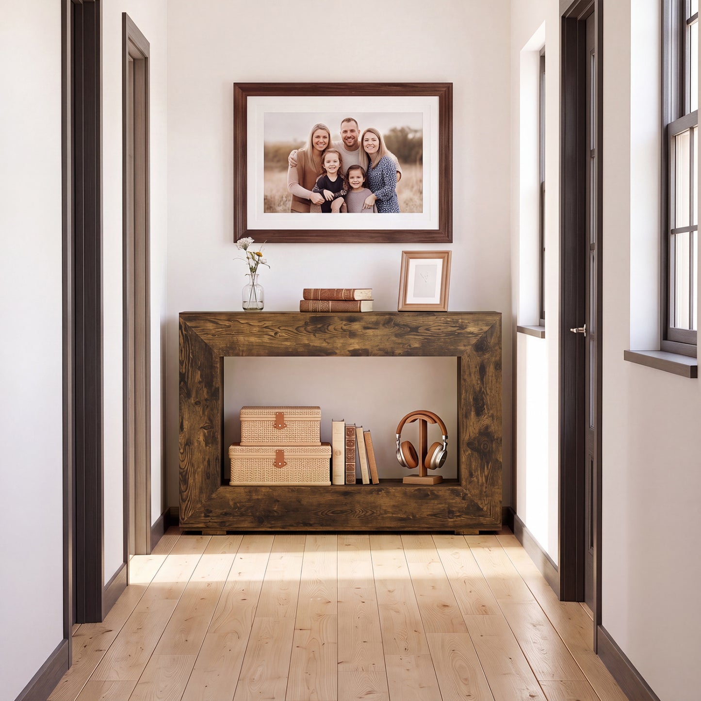 47" Farmhouse Console Table with 2-Tier Storage Shelf