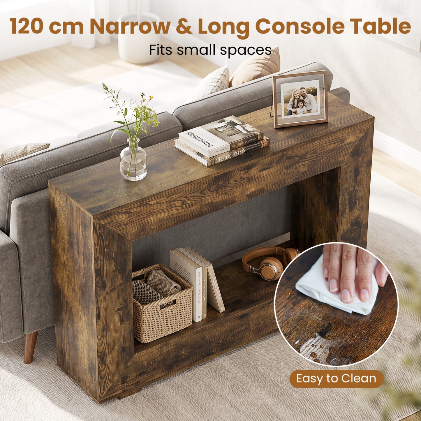 47" Farmhouse Console Table with 2-Tier Storage Shelf