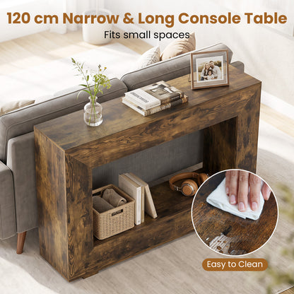 47" Farmhouse Console Table with 2-Tier Storage Shelf