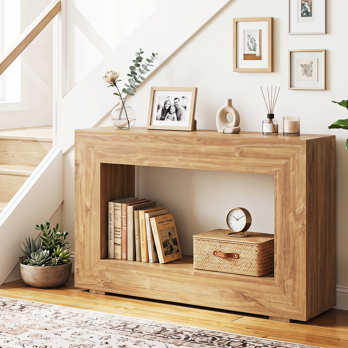 47" Farmhouse Console Table with 2-Tier Open Storage Shelf