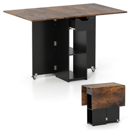 47.5 Inch Farmhouse Extendable Wooden Dinner Table with Lockable Wheels-Rustic Brown