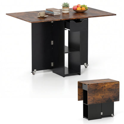 47.5 Inch Farmhouse Extendable Wooden Dinner Table with Lockable Wheels-Rustic Brown