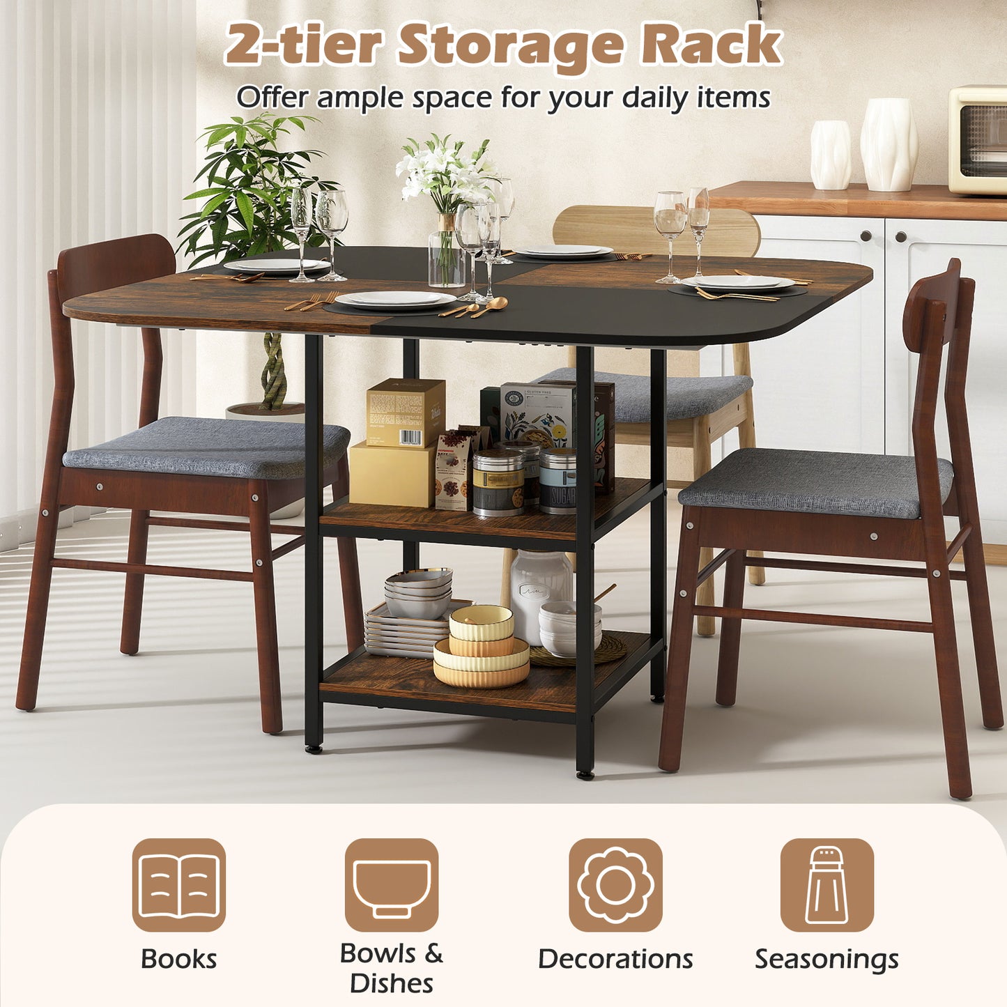 47.5 inch Modern Dining Table Square Kitchen Table with Mix-colored Tabletop-Rustic Brown