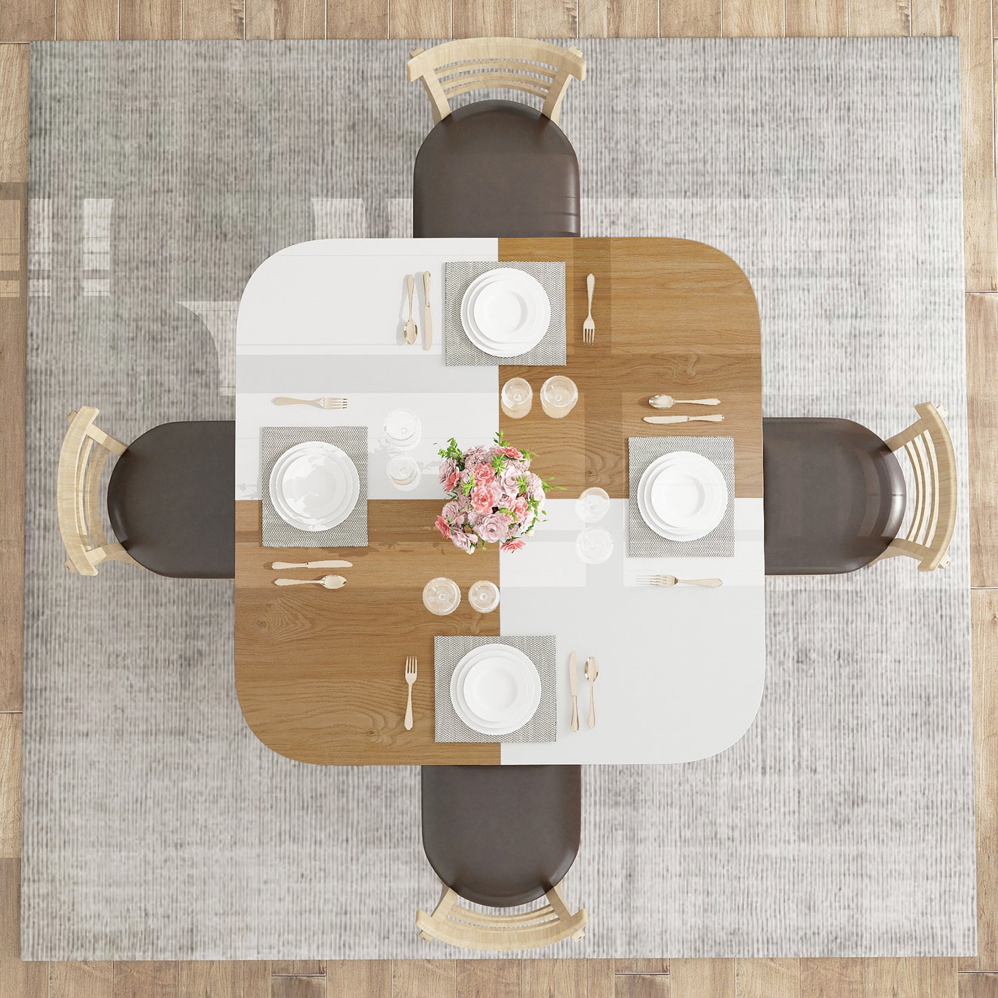 47.5 inch Modern Dining Table Square Kitchen Table with Mix-colored Tabletop-Natural