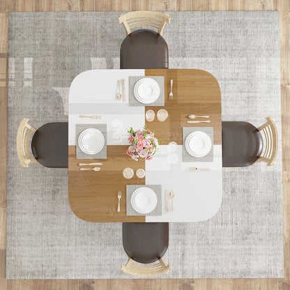 47.5 inch Modern Dining Table Square Kitchen Table with Mix-colored Tabletop-Natural