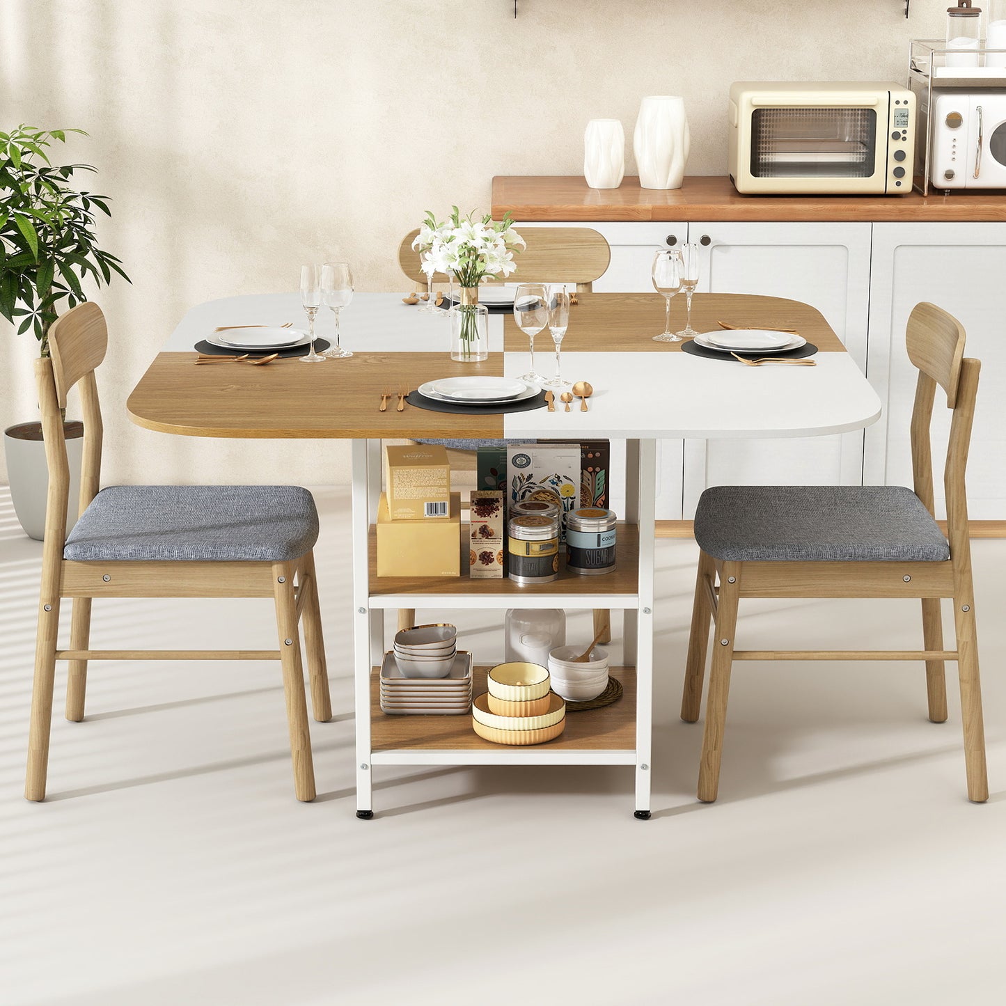 47.5 inch Modern Dining Table Square Kitchen Table with Mix-colored Tabletop-Natural