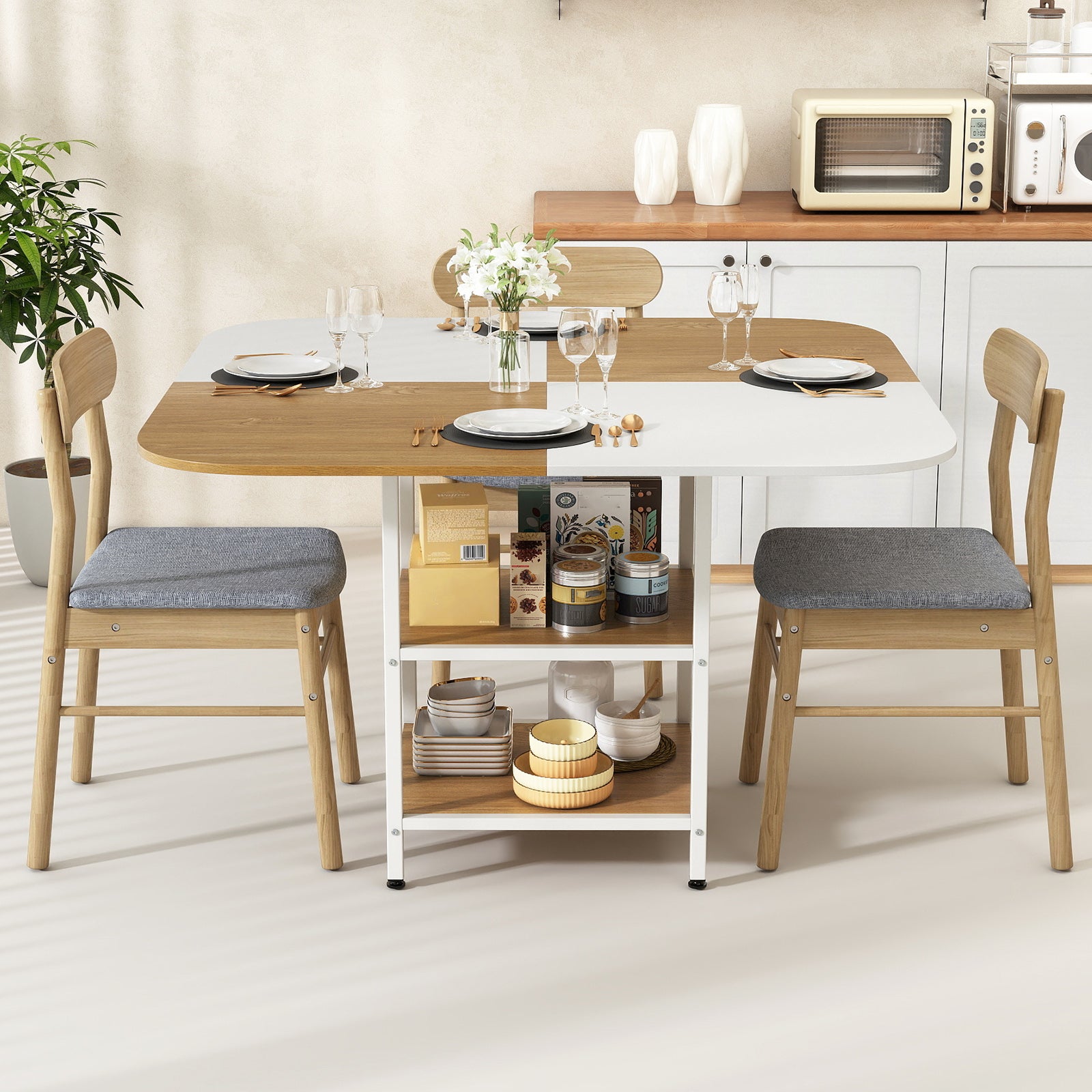 47.5 inch Modern Dining Table Square Kitchen Table with Mix-colored Tabletop-Natural