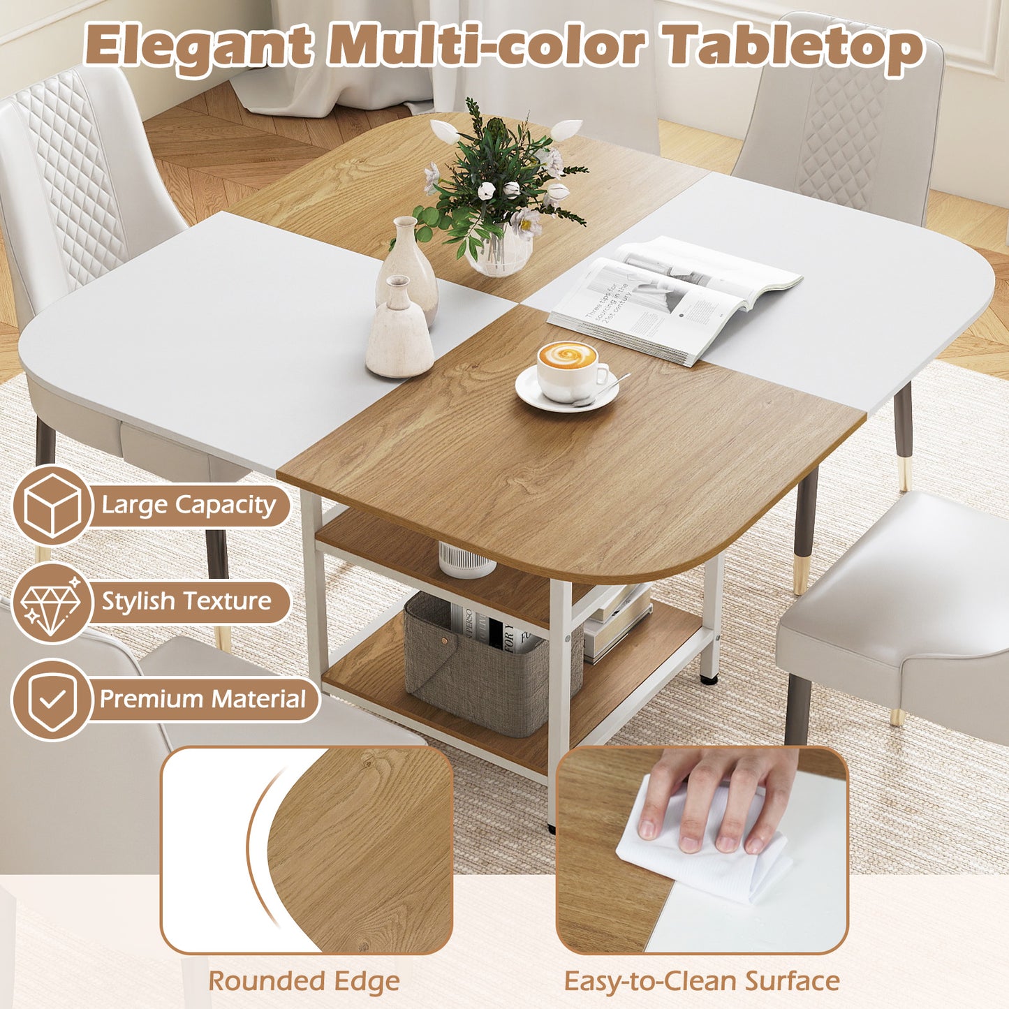 47.5 inch Modern Dining Table Square Kitchen Table with Mix-colored Tabletop-Natural